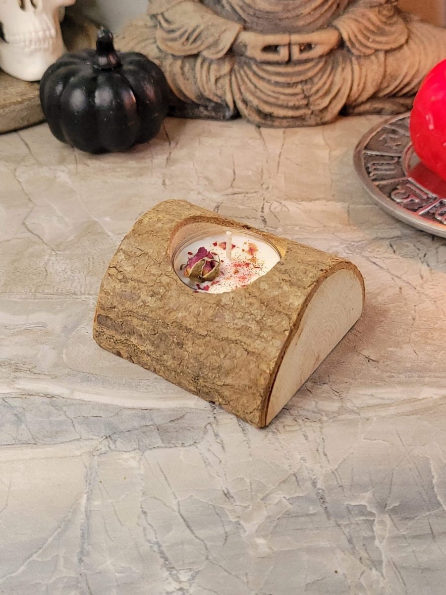 Natural Wood Tealight Holder: Rustic Candlestick