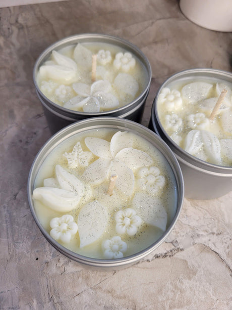Flower Shop Scented Soy Candle: Christmas Tin Jar, Intention Candle