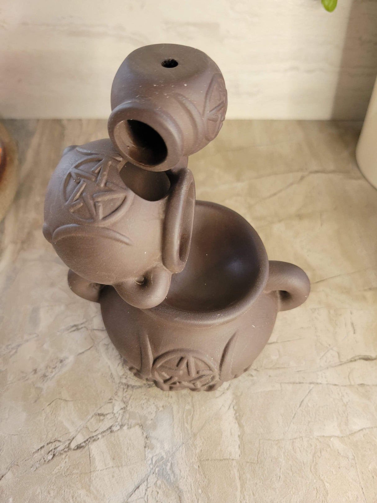 Handmade ceramic cauldron triple moon back flow incense burner for meditation, altar decoration