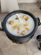Triple Moon Cauldron Candle: Palo Santo Soy Wax, Clear Quartz Crystal