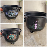 Handmade Witch Cauldron: Altar Decor with Triple Moon, Pentacle, or Tree of Life