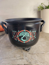 Handmade Witch Cauldron: Altar Decor with Triple Moon, Pentacle, or Tree of Life