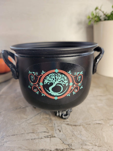 Handmade Witch Cauldron: Altar Decor with Triple Moon, Pentacle, or Tree of Life