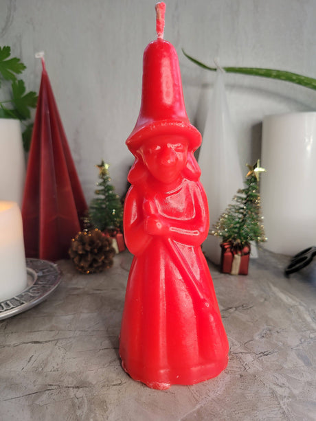 Handmade Witch Figurine Candle with Broom
