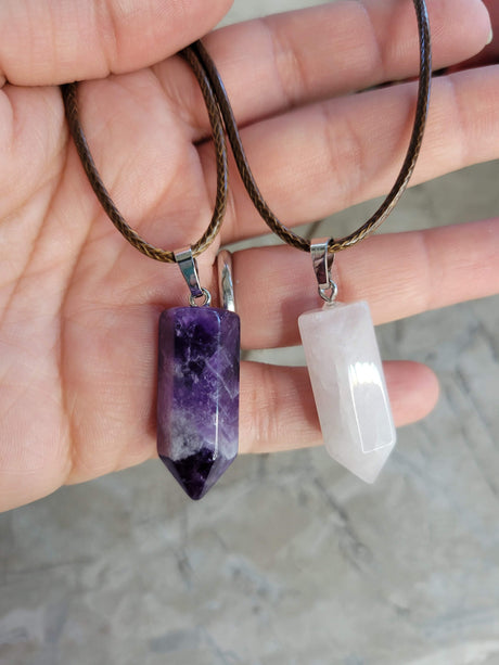 Rose Quartz & Amethyst Point Pendant Necklace
