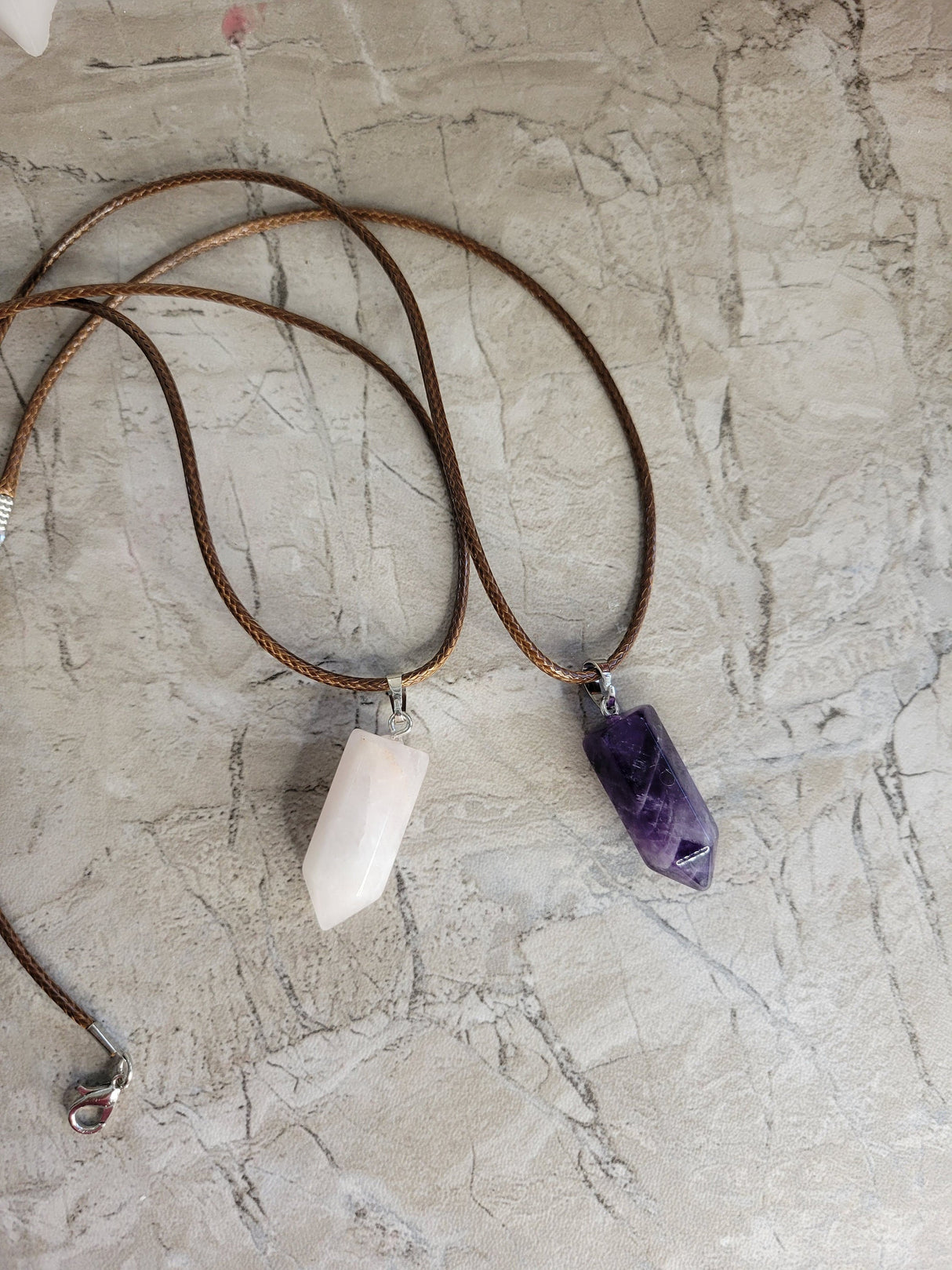 Rose Quartz & Amethyst Point Pendant Necklace