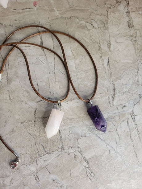 Rose Quartz & Amethyst Point Pendant Necklace