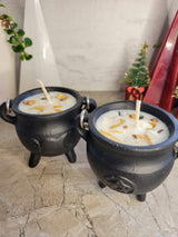 Triple Moon Cauldron Candle: Palo Santo Soy Wax, Clear Quartz Crystal