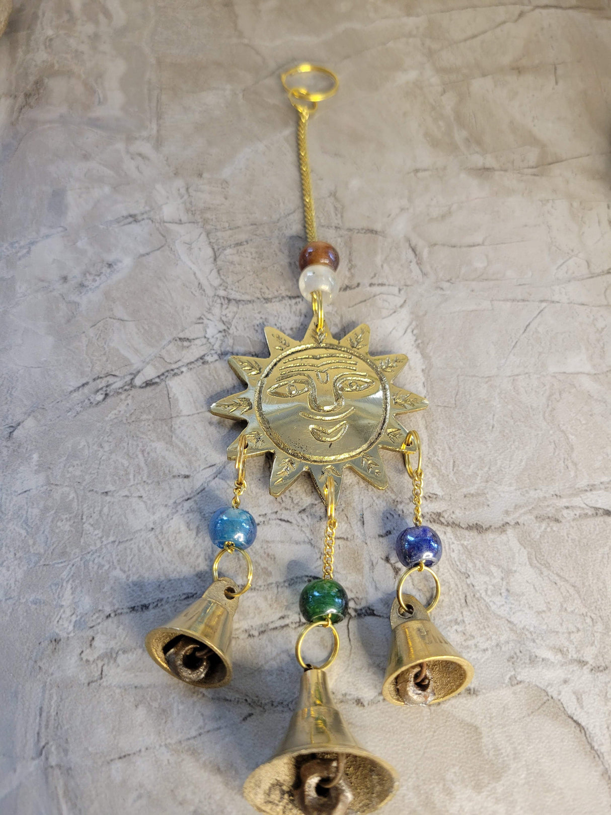 Brass Sun Wind Chime with Bells: Witch Bells, Altar Decoration