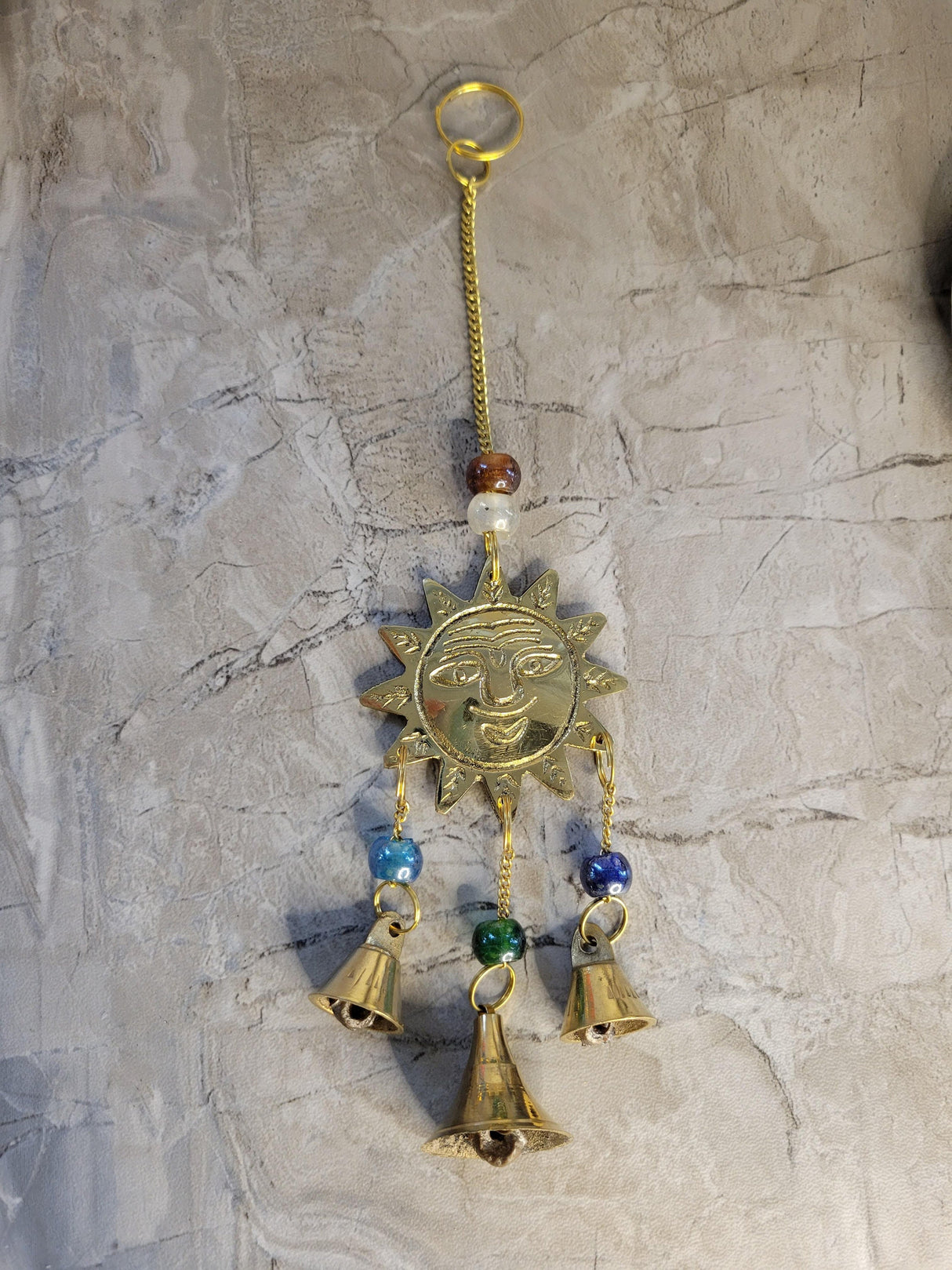 Brass Sun Wind Chime with Bells: Witch Bells, Altar Decoration