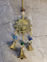 Brass Sun Wind Chime with Bells: Witch Bells, Altar Decoration