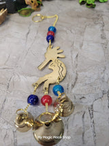 Handmade Kokopelli brass wind chime with bells and beads