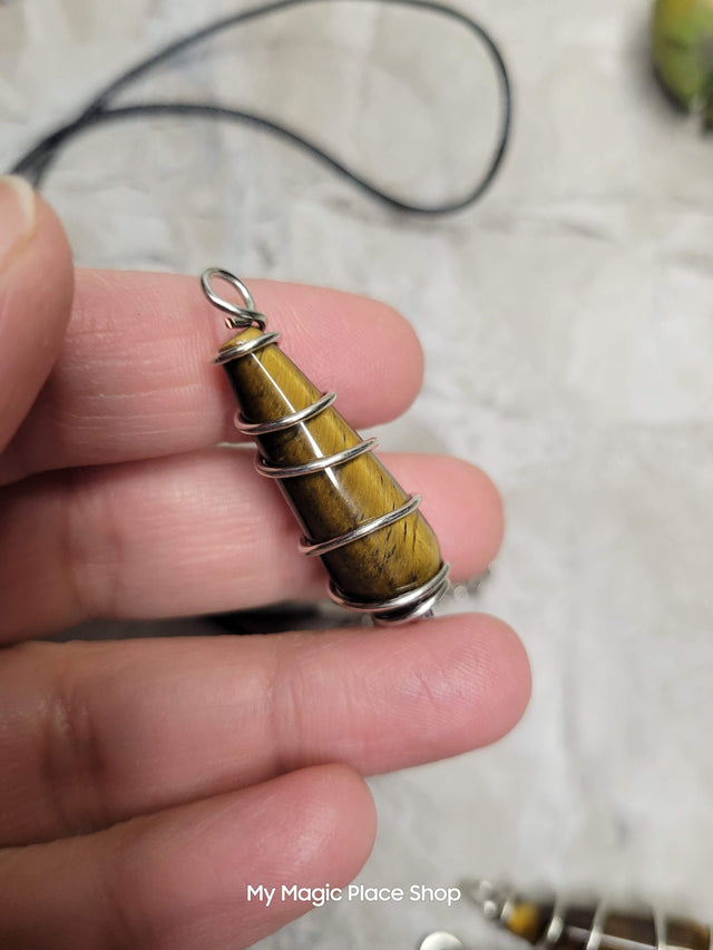 Teardrop Wire Wrapped Natural Gemstone Pendants with Cord