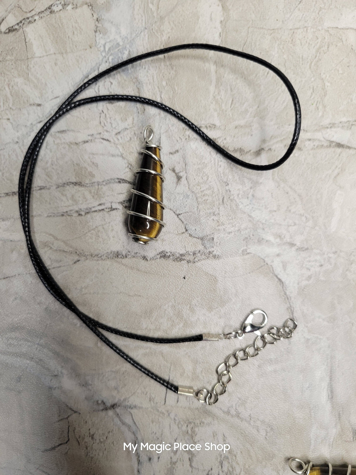 Teardrop Wire Wrapped Natural Gemstone Pendants with Cord