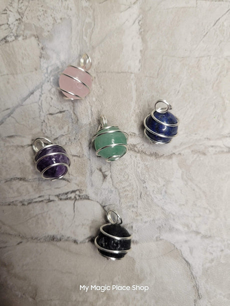 Crystal Beads Wire Wrapped Pendant Handmade Necklace