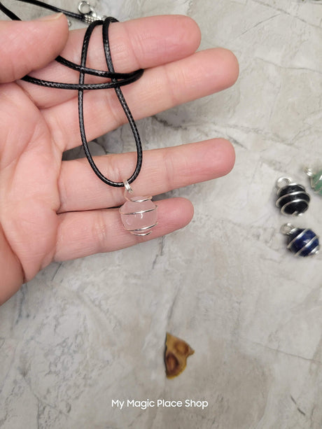 Crystal Beads Wire Wrapped Pendant Handmade Necklace