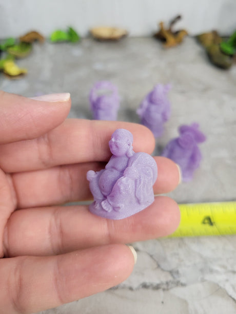 Small Laughing Buddha Figurines Handmade Pack of 6 Purple Lucky Happy Buddha Statue Home Décor altar Set