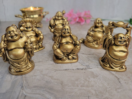 Laughing Buddha Figurines: Lucky Home Decor Altar Set of 6
