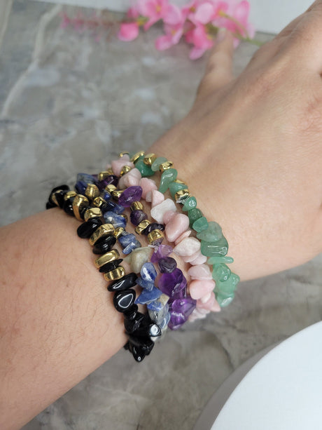 Gemstone stretch bracelets Mixed Gemstones with gold small beads Gifts for her