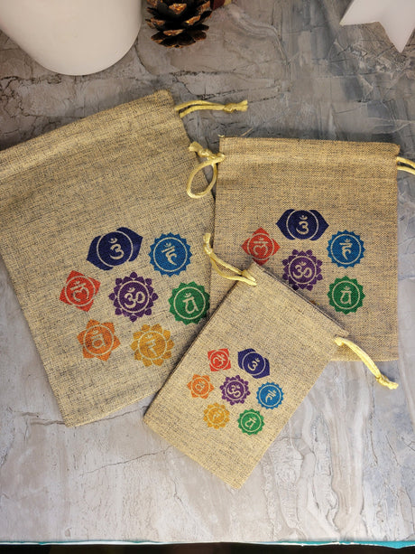 Handmade Seven Chakra Jute Pouch Set of 3