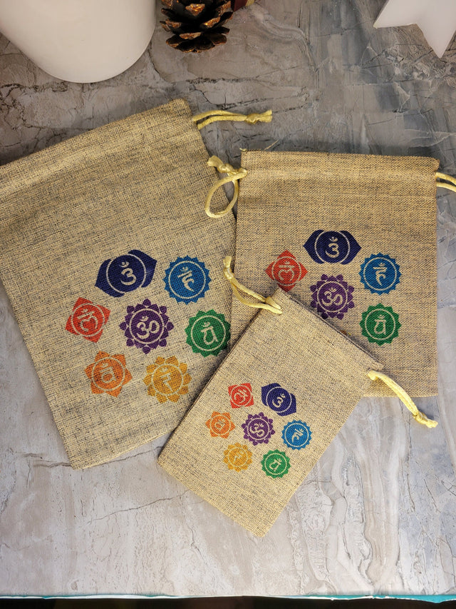 Handmade Seven Chakra Jute Pouch Set of 3