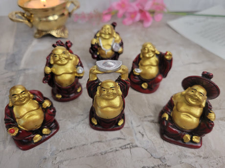 Laughing Buddha Figurines: Lucky Home Decor Altar Set of 6