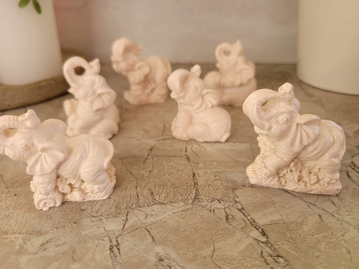 Mini Elephant Figurines: Polyresin Desktop Decor, Gift Set of 6