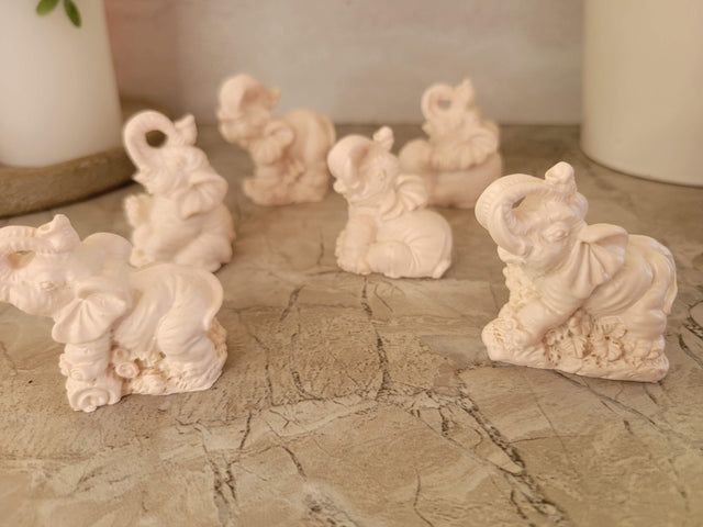 Mini Elephant Figurines: Polyresin Desktop Decor, Gift Set of 6