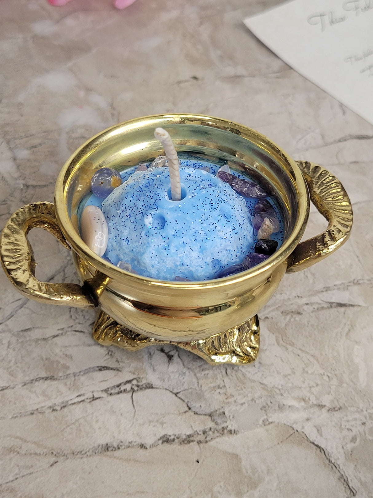 Full Moon Cauldron Candle: Brass Antique Design, Soy Wax