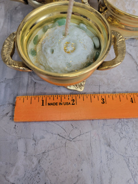 Full Moon Cauldron Candle: Brass Antique Design, Soy Wax