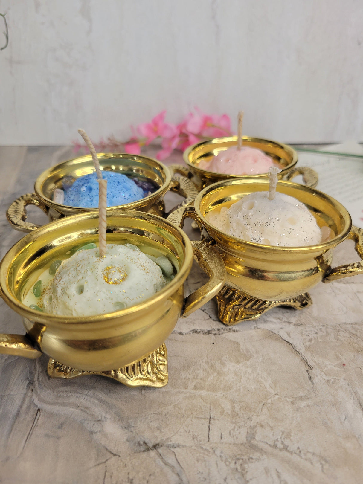 Full Moon Cauldron Candle: Brass Antique Design, Soy Wax