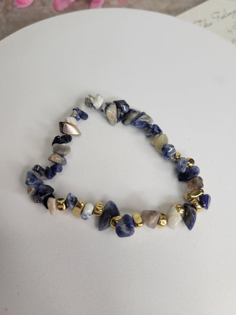 Gemstone stretch bracelets Mixed Gemstones with gold small beads Gifts for her