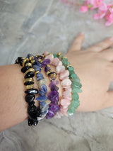 Gemstone stretch bracelets Mixed Gemstones with gold small beads Gifts for her