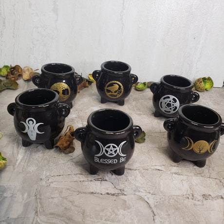 Mini Black Ceramic Cauldron: Altar Incense Burner