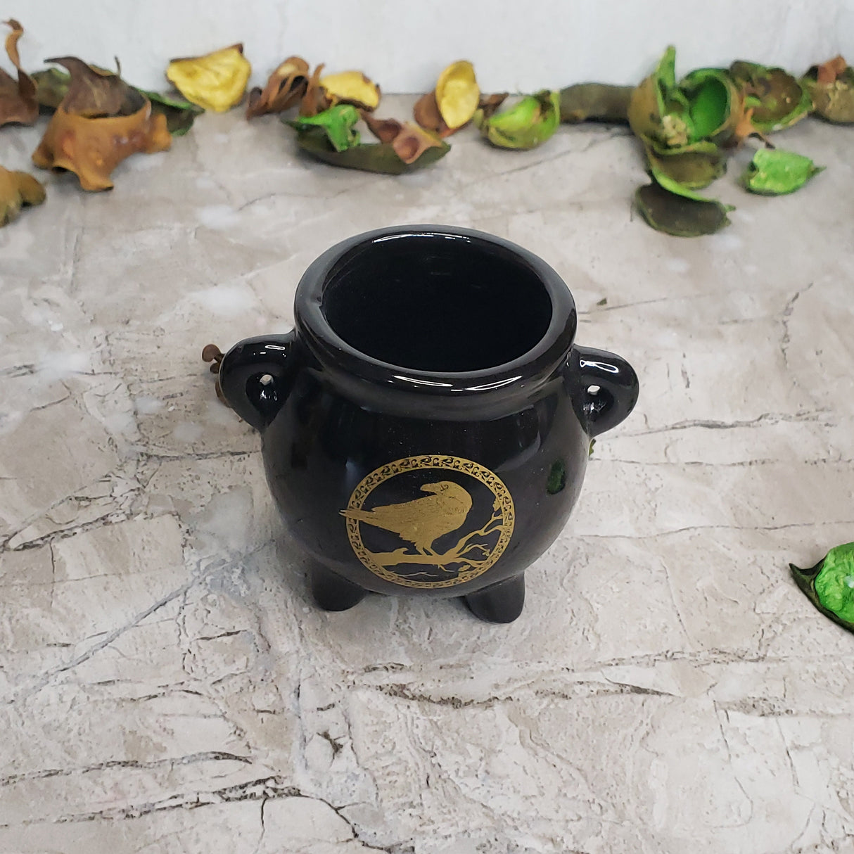 Mini Black Ceramic Cauldron: Altar Incense Burner