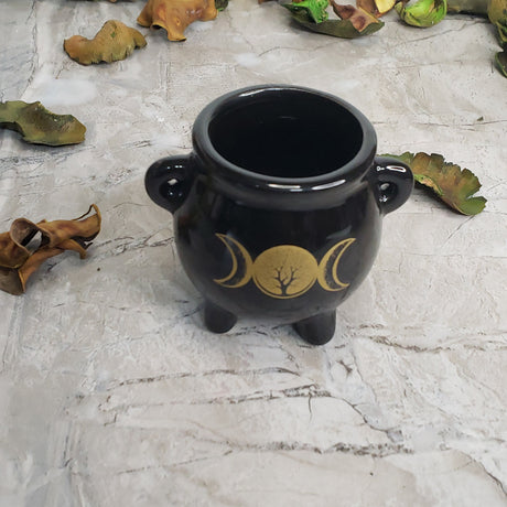 Mini Black Ceramic Cauldron: Altar Incense Burner