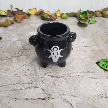 Mini Black Ceramic Cauldron: Altar Incense Burner