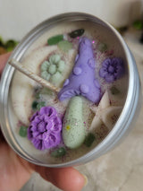 Moon Magic Soy Candle Tin: Sea Salt Orchid Scent, Green Aventurine Crystal