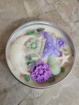 Moon Magic Soy Candle Tin: Sea Salt Orchid Scent, Green Aventurine Crystal