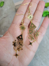 Celestial Mushroom Drop Earrings: Sun & Star Charm Earrings