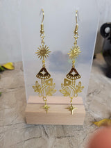 Celestial Mushroom Drop Earrings: Sun & Star Charm Earrings