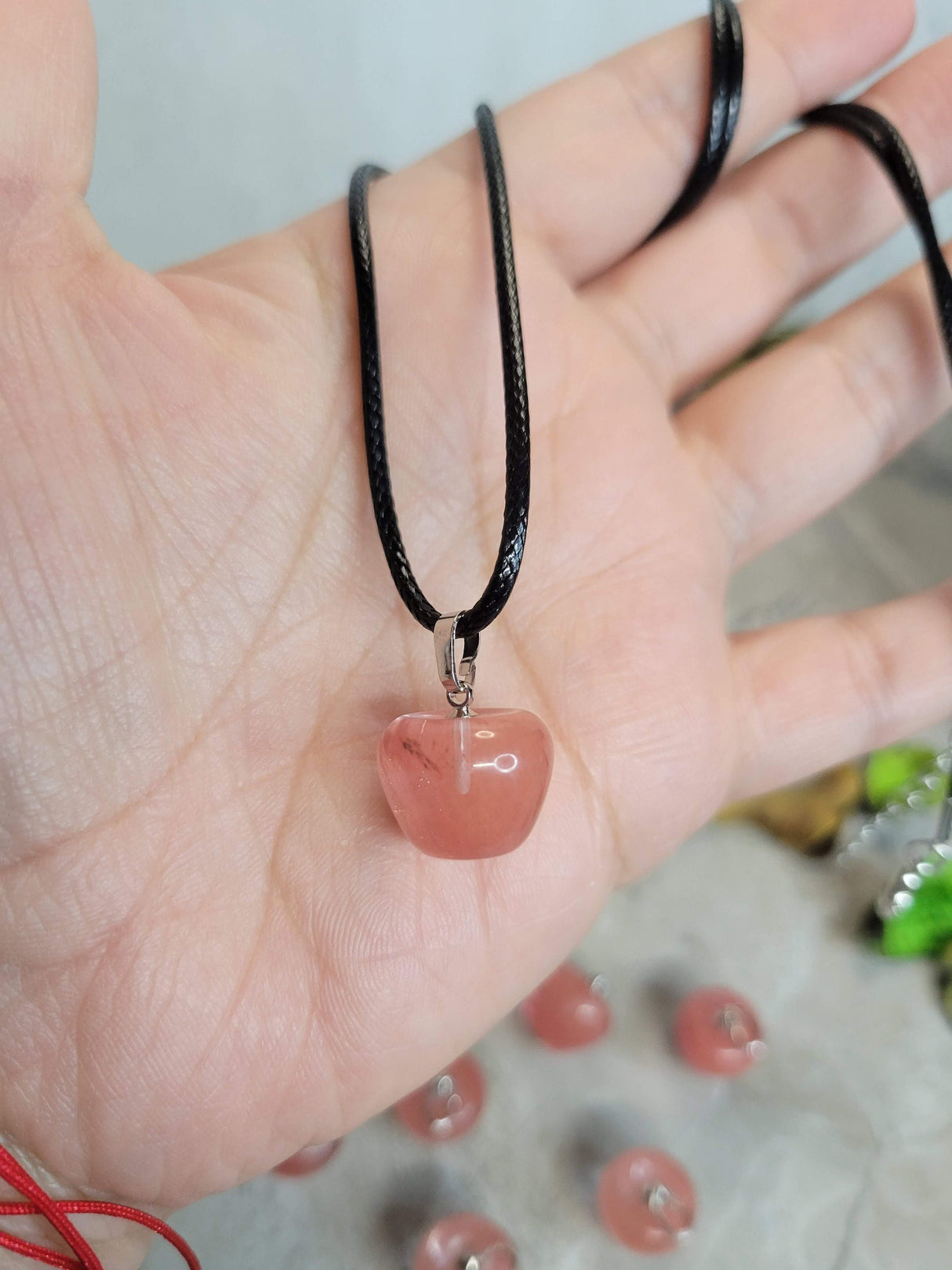 Cherry Quartz Glass Apple Pendant: 14mm Crystal Charm