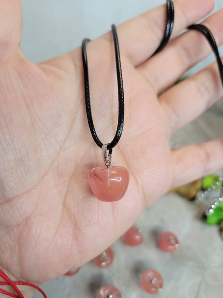 Cherry Quartz Glass Apple Pendant: 14mm Crystal Charm