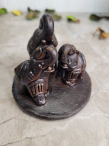 Handcrafted Ceramic Elephant Incense Holder: Triple Elephant Design