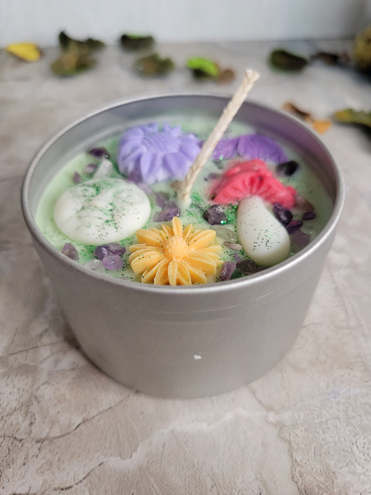 Enchanted Garden Soy Candle: Moon, Crystals, Lavender Sage Rosemary