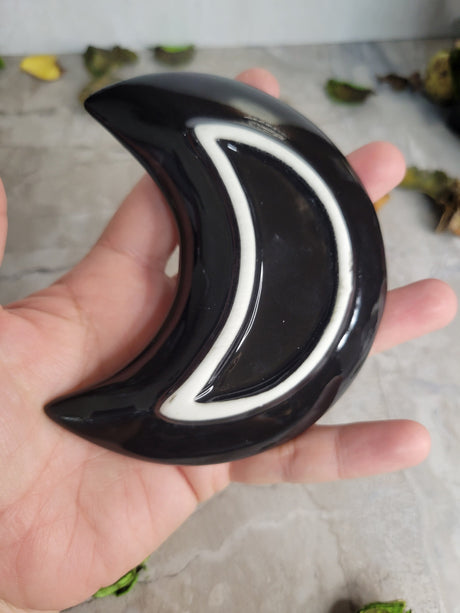 Ceramic Moon Incense Burner Plate: Celestial Altar Decoration