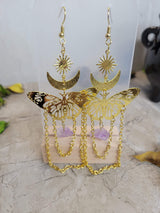 Amethyst Butterfly Dangle Earrings: Sun & Moon Celestial Jewelry