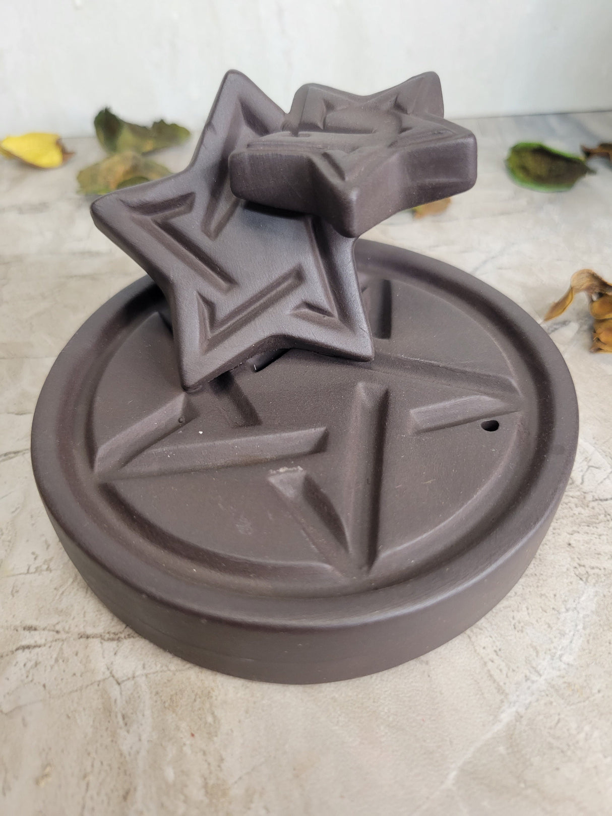 Handmade Pentacle Ceramic Backflow Incense Burner Triple Pentacles Witchy Burner