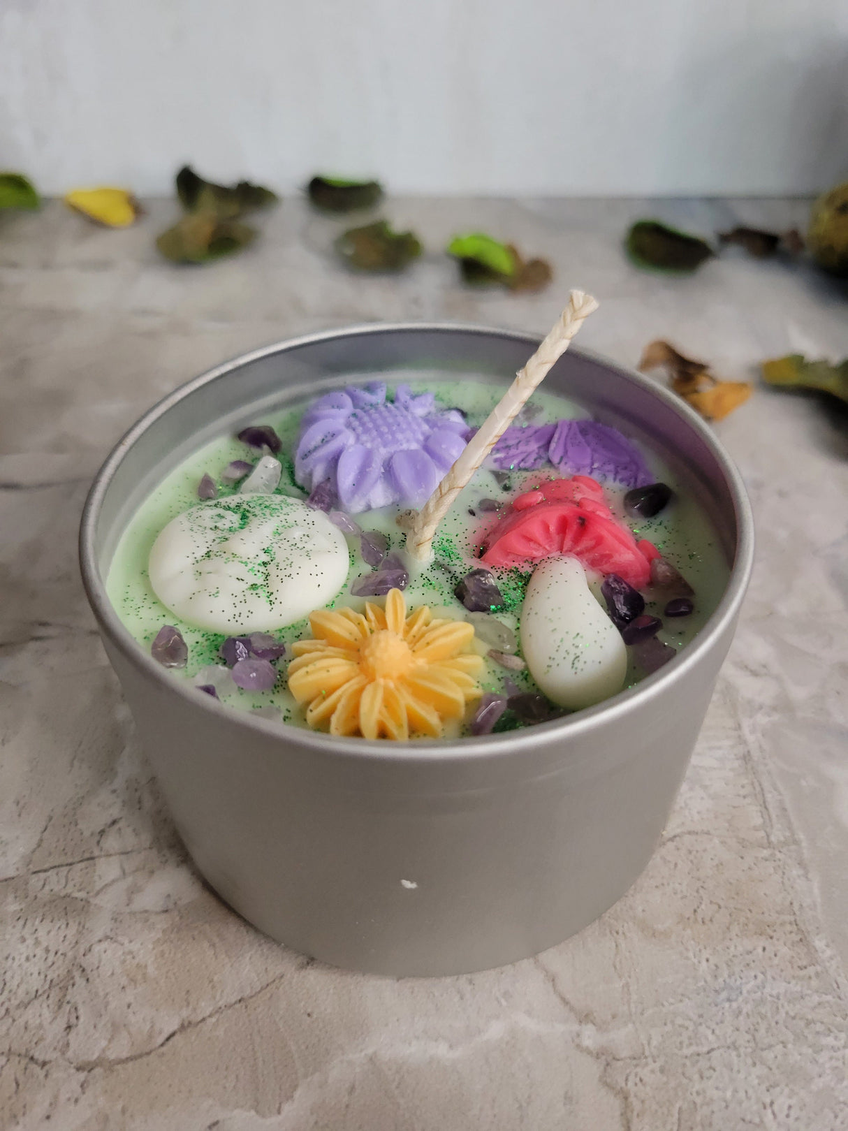 Enchanted Garden Soy Candle: Moon, Crystals, Lavender Sage Rosemary