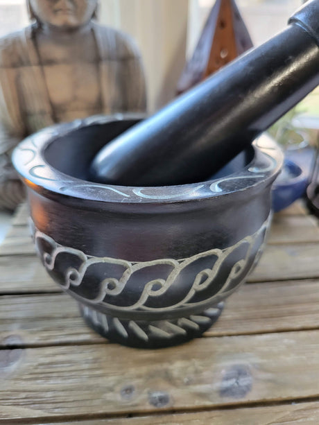 Black Mortar and Pestle, Soapstone Herb Grinder Handmade Mortar